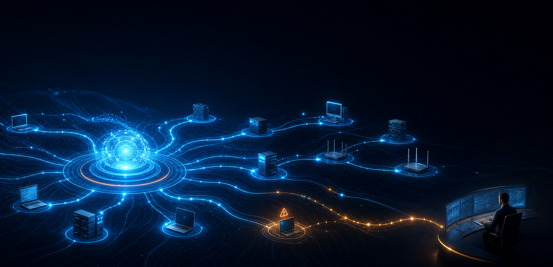 AI operations core monitoring devices and escalating an unresolved issue to a human specialist